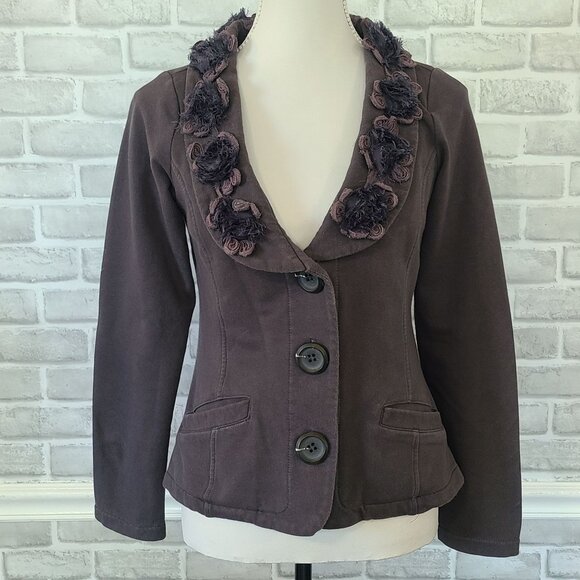 Nick & Mo Floral Embellished Blazer Jacket Gray Small Whimseygoth Romantic - Picture 1 of 7